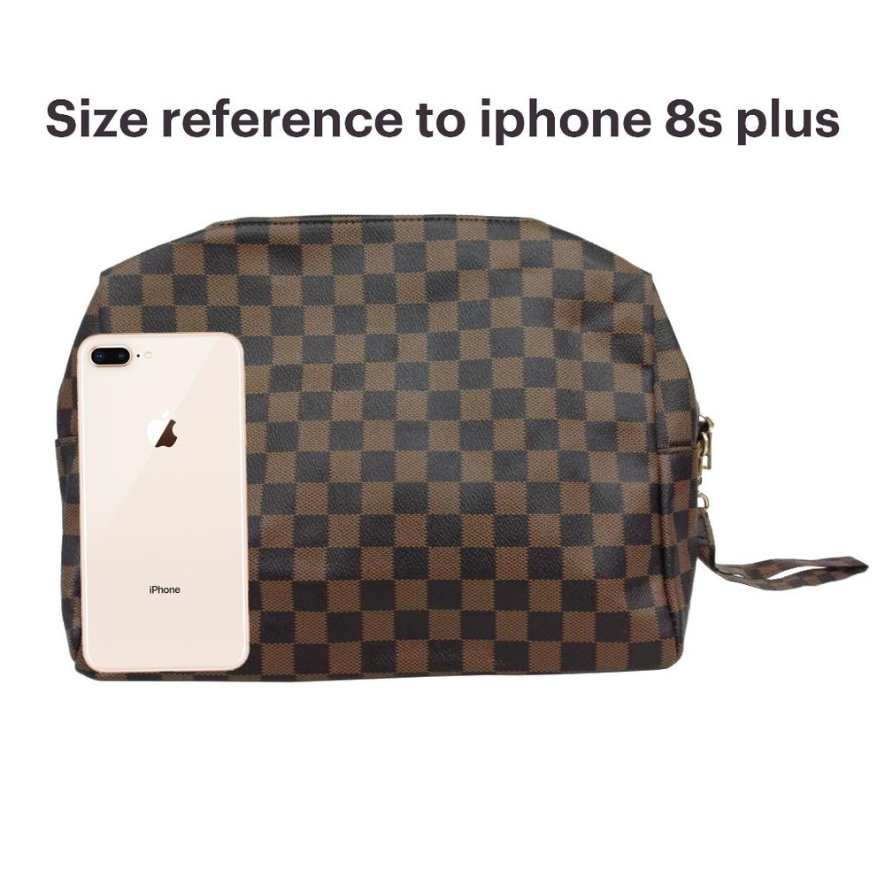 Brown Checkered Women’s Cosmetic Pouch